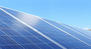 Close up of a solar/pv panel against blue sky
