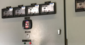 Close up of components on an electrical control panel