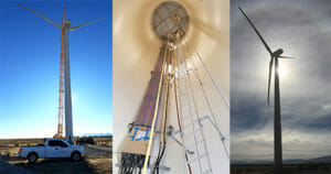 Triptych image of wind turbines