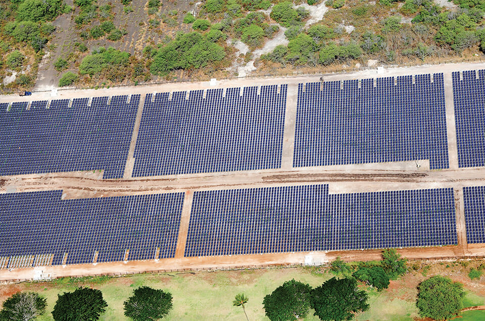 Aerial photo of a solar farm