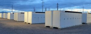 photo of banks of energy storage units with the Tesla logo