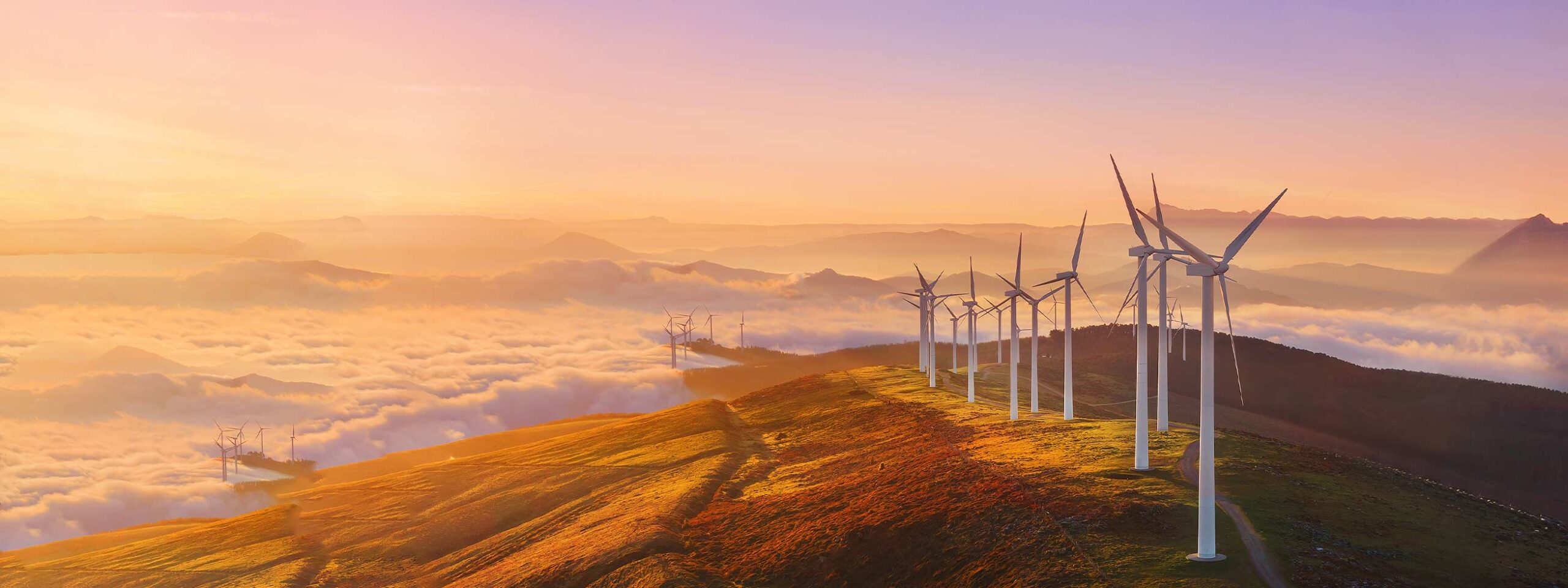 photo of windmills on a hilltop with the sun setting in the background