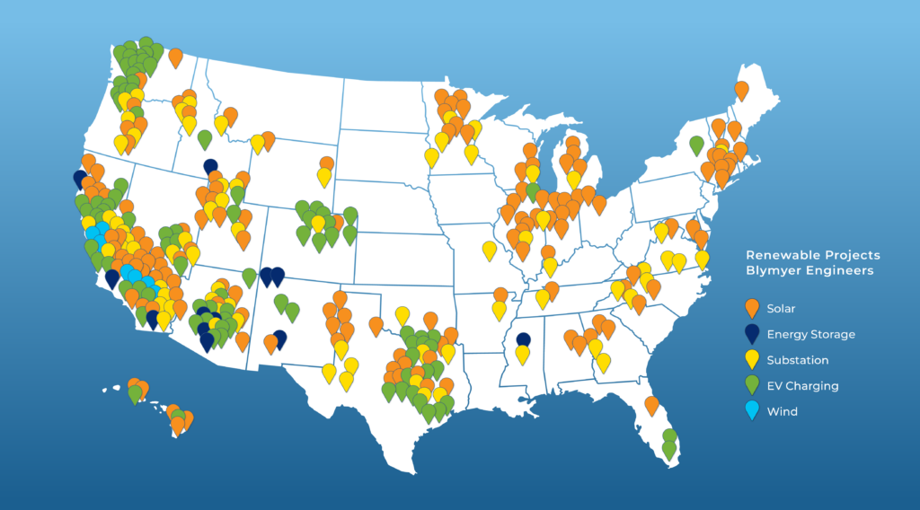 Map showing Blymyer Engineers projects